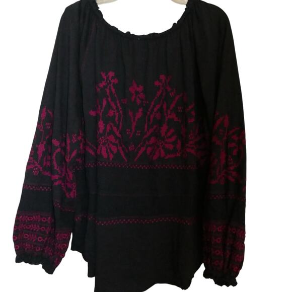 Free People Persuasion Boho Stitched Top Navy Blue Purple Oversized Large L - Picture 5 of 10